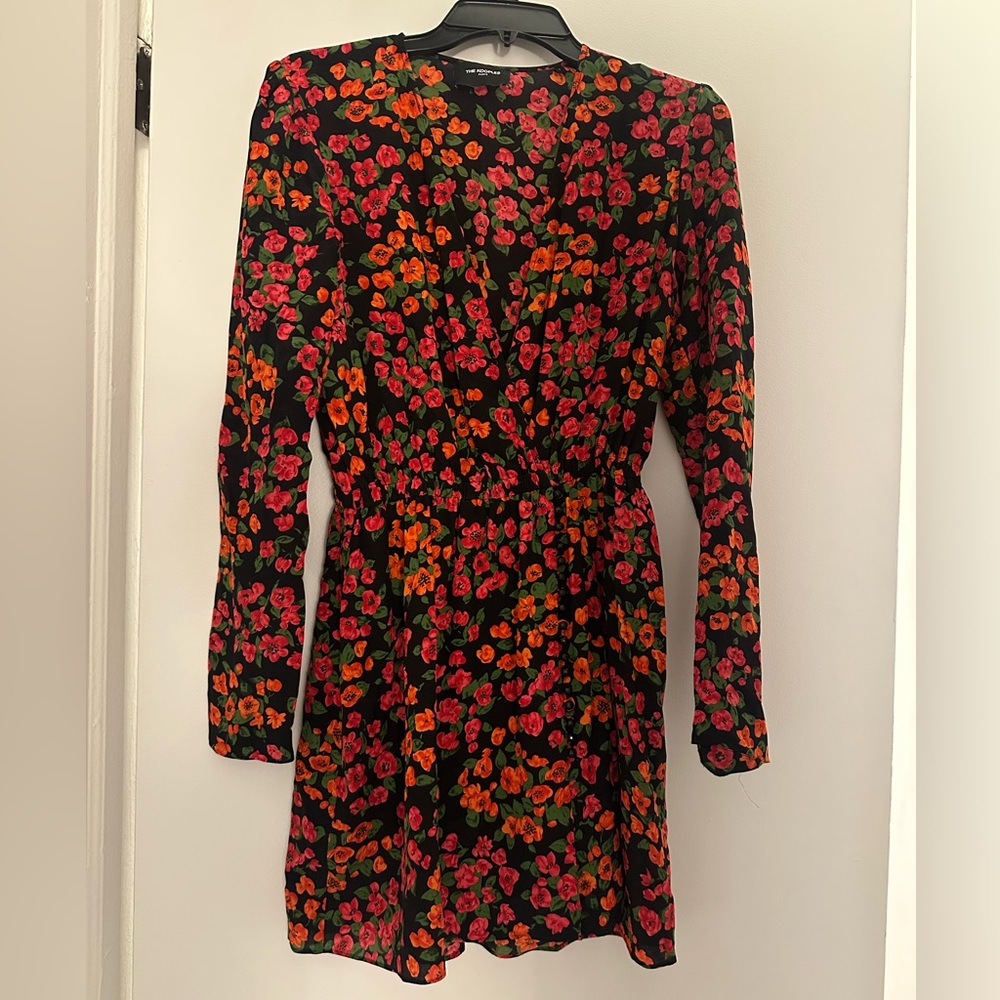 The Kooples Black and Orange Floral Long Sleeve Dress